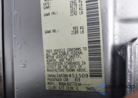 2011 Nissan Altima 2.5 S from USA, damaged, VIN 1N4AL2AP2BN451509